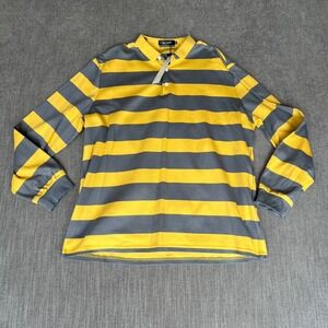 Lars Amadeus Polo Shirt Mens XXL Yellow Gray Striped Long Sleeve Stretch Popover